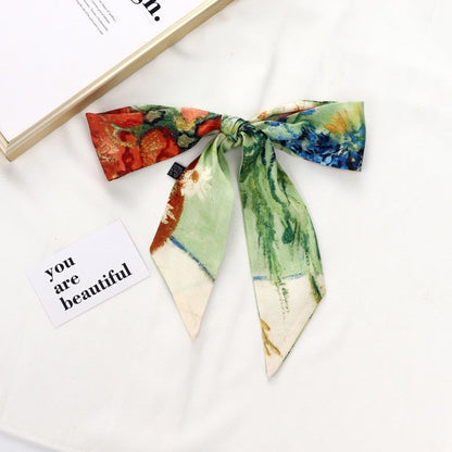 Vintage Elegant Oil Painting Long Silk Scarf