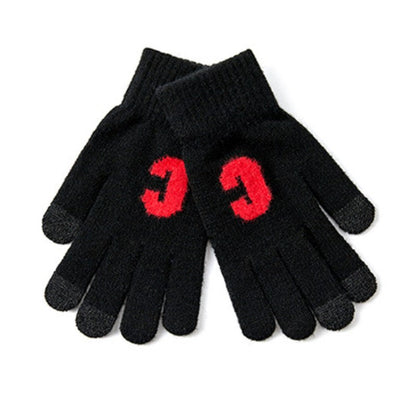 Letter Color Block Padded Knit Gloves