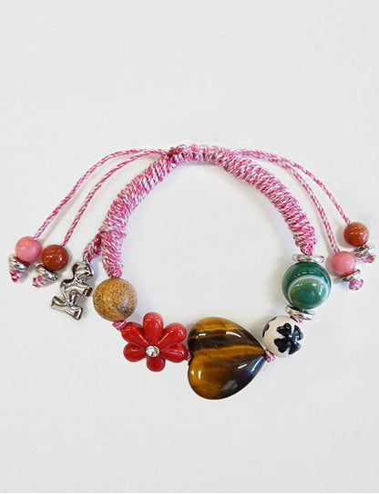 Cute Heart Braided Cord Beaded Bracelet