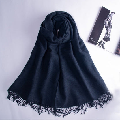Solid Color Fringed Warm Scarf