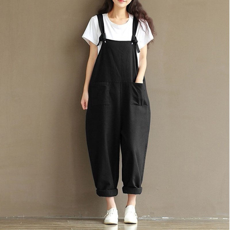 Pocket Solid Harem Pants Baggy Jumpsuit