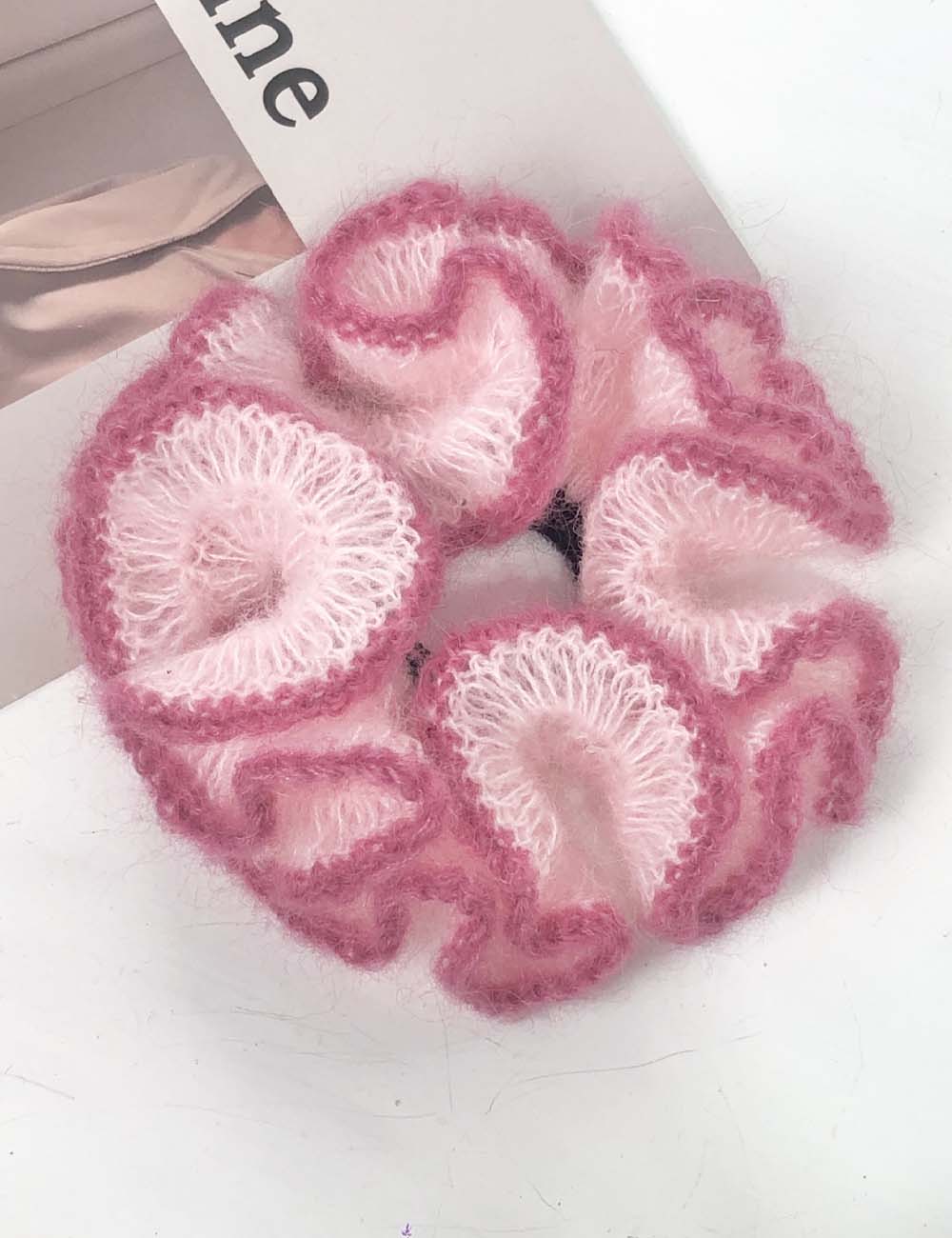 Fuzzy Color Block Handmade Ruffle Scrunchies