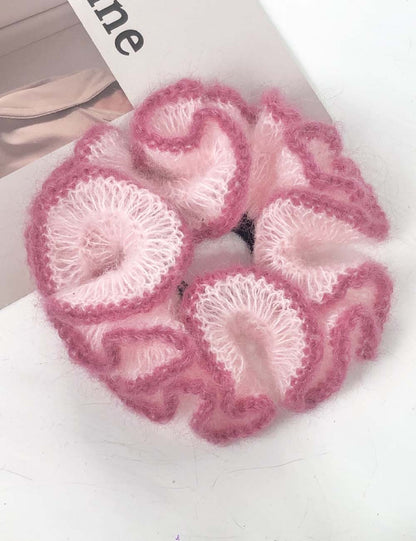 Fuzzy Color Block Handmade Ruffle Scrunchies