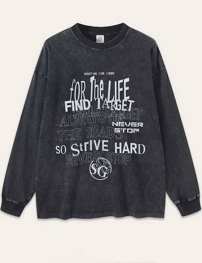 Retro Washed Letter Print Loose T-Shirt