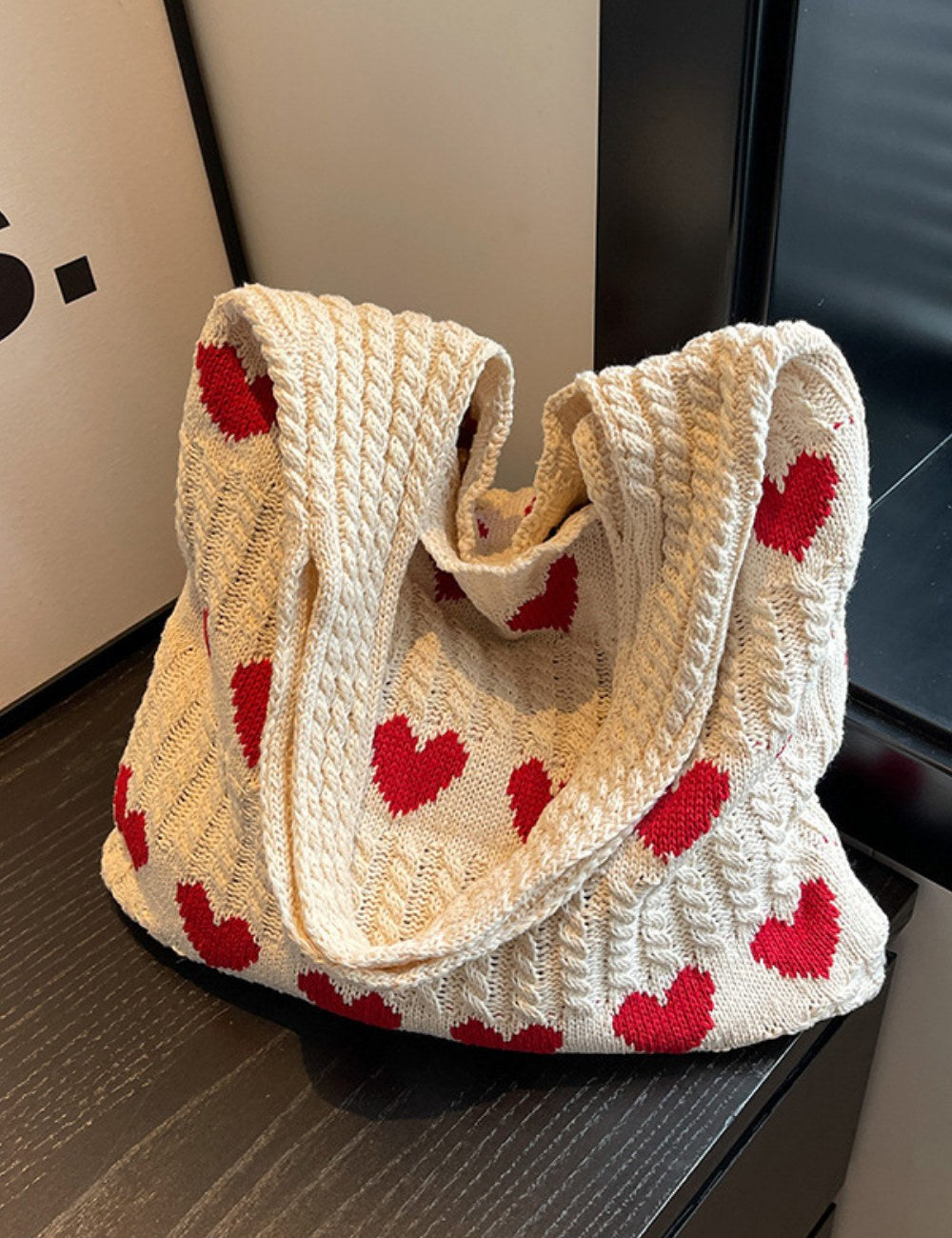 Love Print Color Block Simple Knit Shoulder Bag