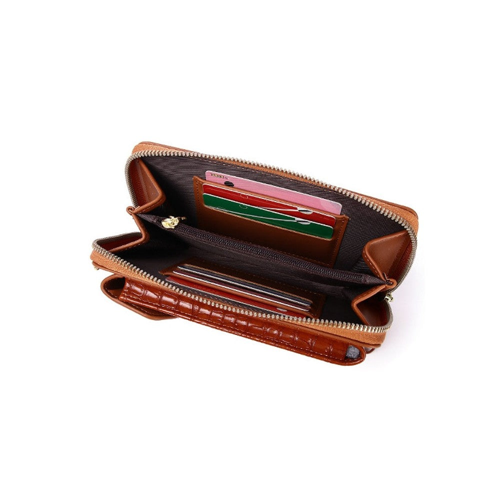 PU Leather Solid Color Alligator Grain Mini Purse Cell Phone Crossbody Bag