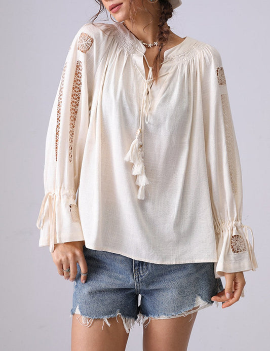 Hollow String Flare Sleeves Pullover Shirt