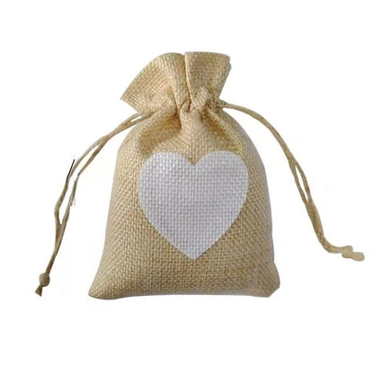Linen Gift Bag With Heart Print Drawstring