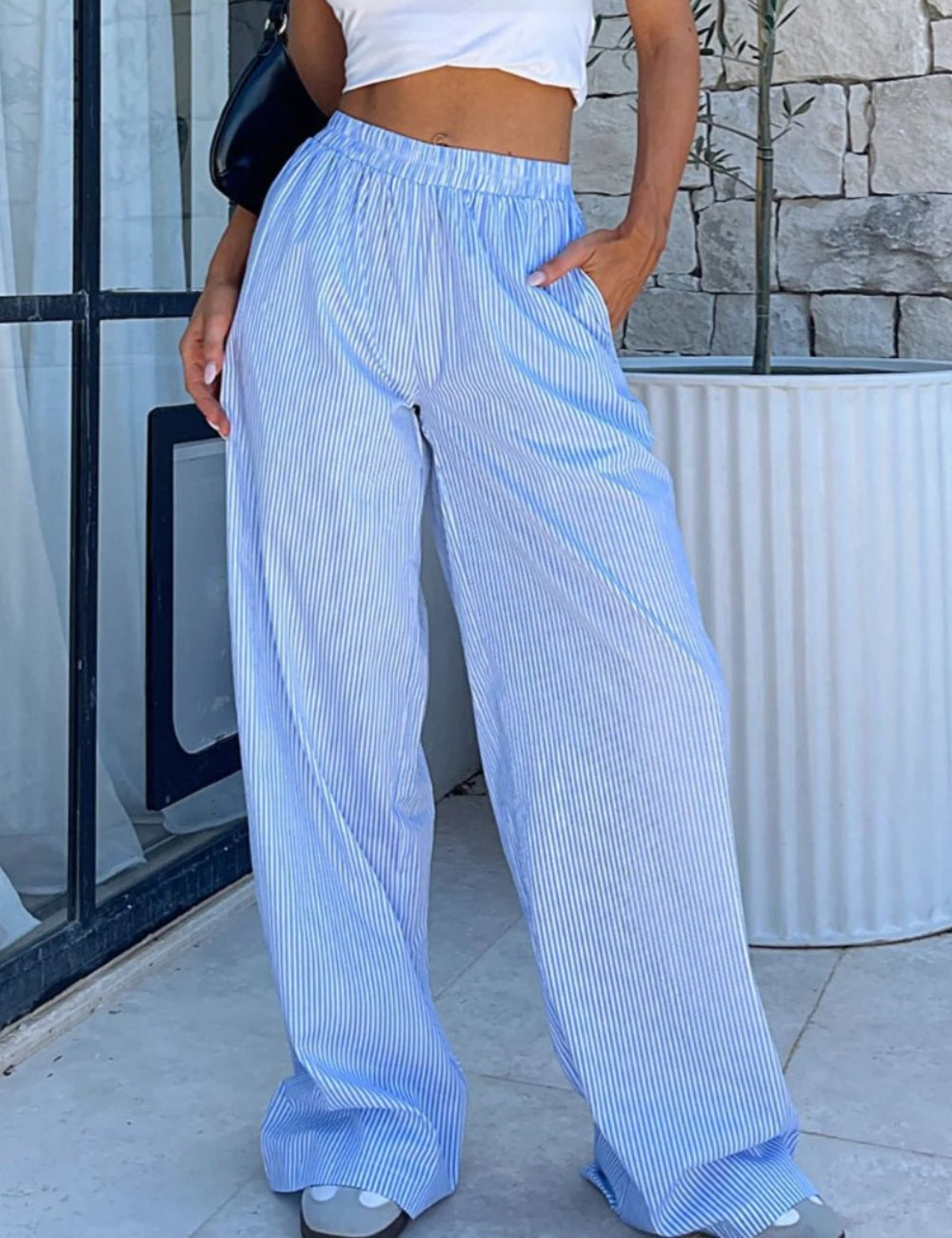 Stylish Wide Leg Striped Casual Pants