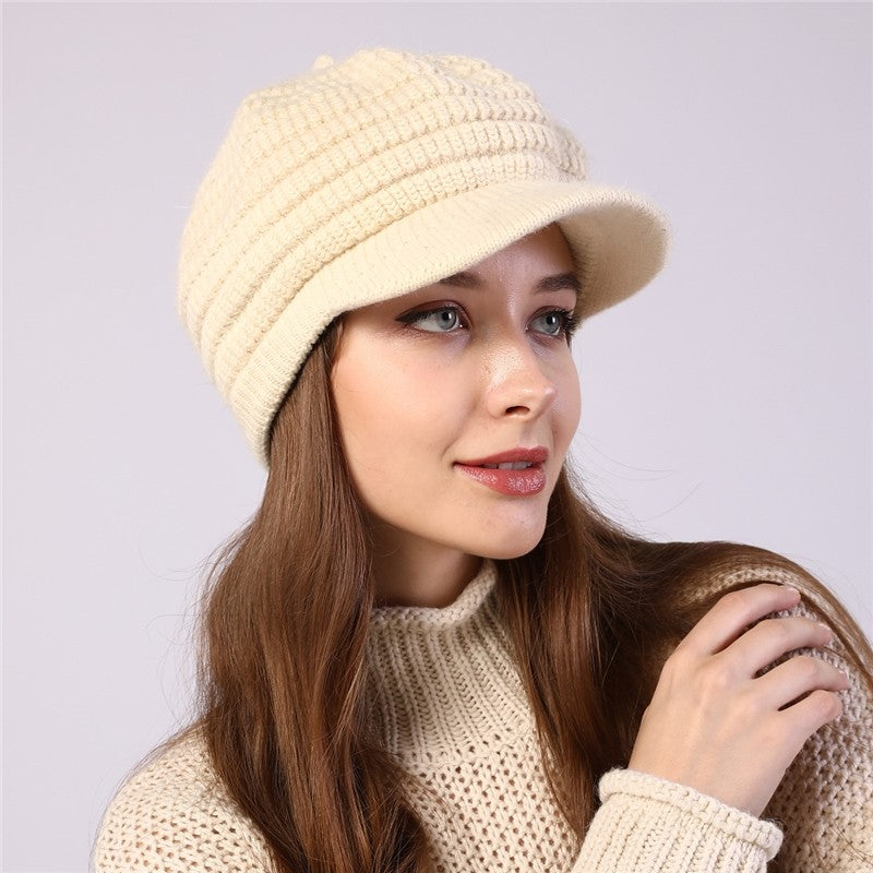 Thick Striped Fleece Knit Duckbill Beret