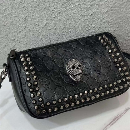 Embossed Skull Riveted Shoulder Bag