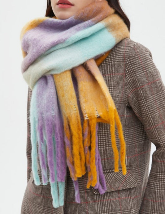 Contrast Color Plaid Tassel Scarves