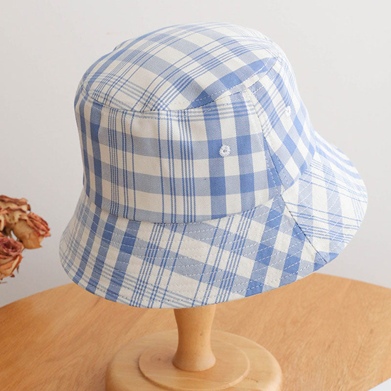 Simple Color Block Plaid Bucket Hat