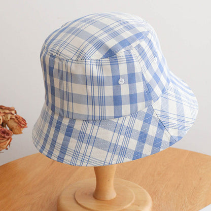 Simple Color Block Plaid Bucket Hat