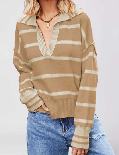 Trendy Splice Striped Oversized Knit Sweater