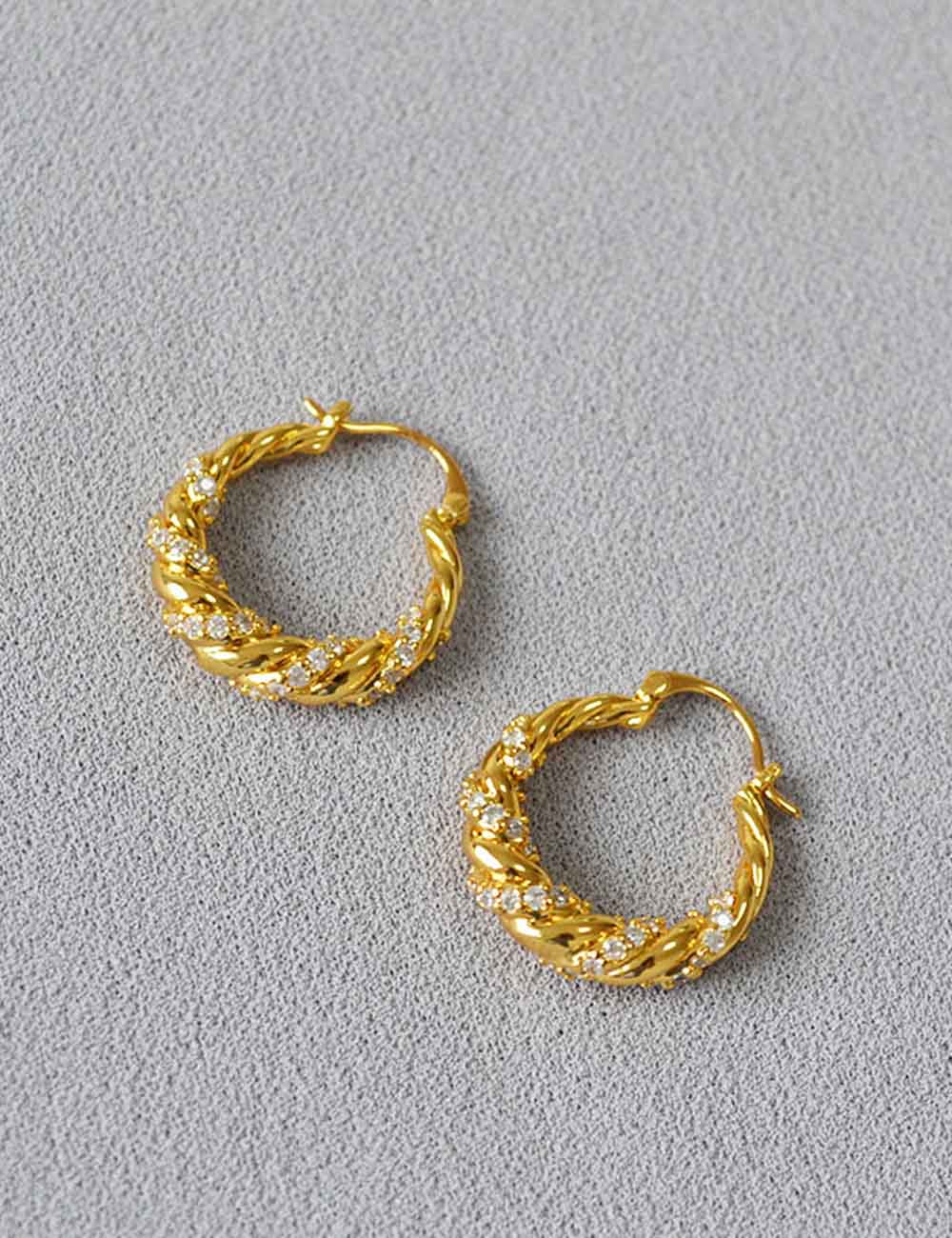 Simple Cubic Zirconia Twisted Hoop Earrings