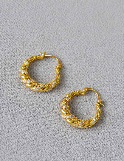 Simple Cubic Zirconia Twisted Hoop Earrings