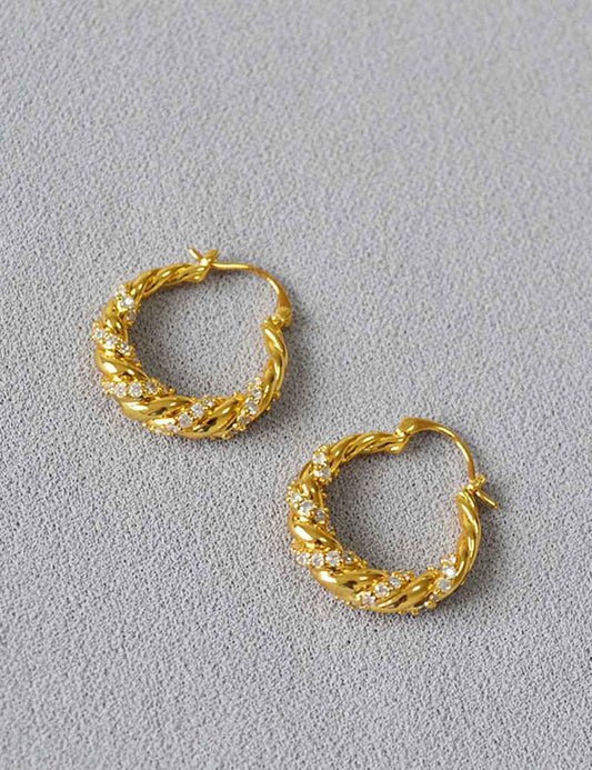 Simple Cubic Zirconia Twisted Hoop Earrings