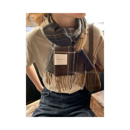 Stylish Plaid Tasseled Split-Joint Simple Scarf