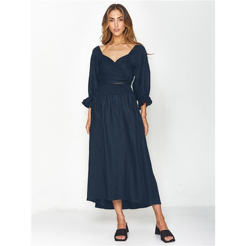 Elegant Fall Off Shoulder High Waist A Line Midi Dress