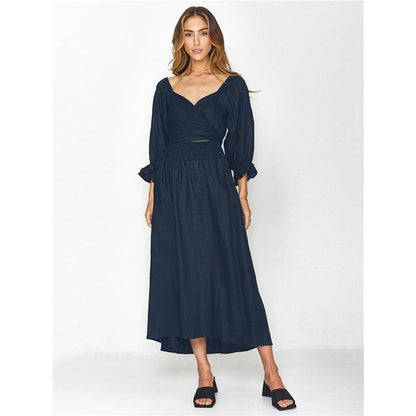 Elegant Fall Off Shoulder High Waist A Line Midi Dress