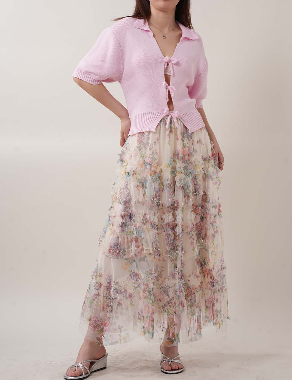 Sweet String Front Short Sleeves Knit Tops