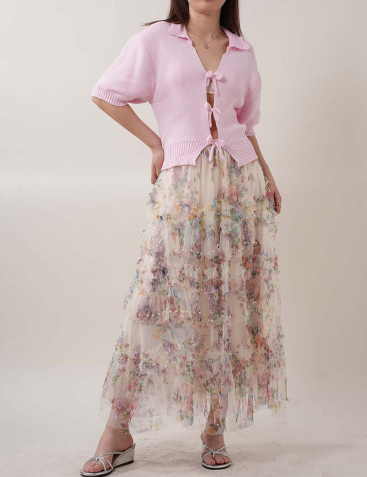 Sweet String Front Short Sleeves Knit Tops