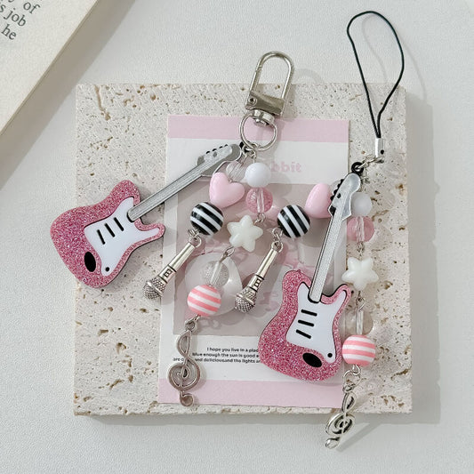 Cute Pink Violin Keychain Bag Charms