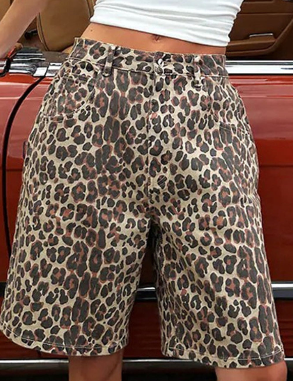 Distressed Leopard Print Bermuda Shorts