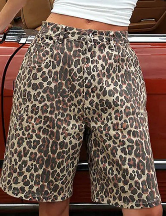 Distressed Leopard Print Bermuda Shorts
