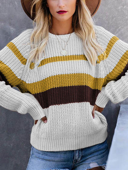 Thick Striped Long Sleeves Sweater Tops