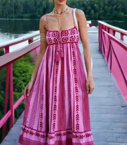 Elegant Printed String Maxi Dress