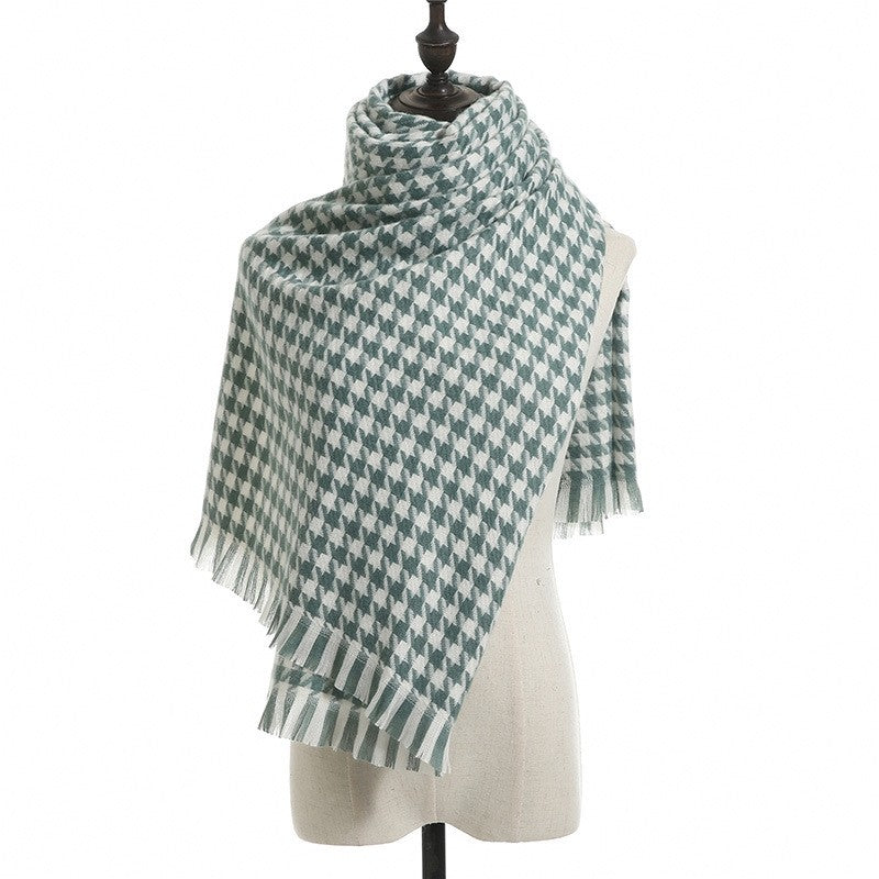 Winter Thick Houndstooth Tassel Shawl Scarf