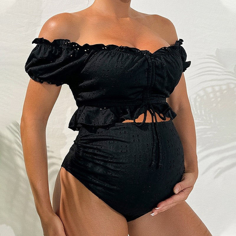 Maternity High Waist Solid Color Swimsuit