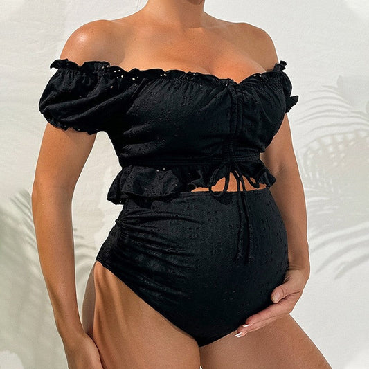 Maternity High Waist Solid Color Swimsuit