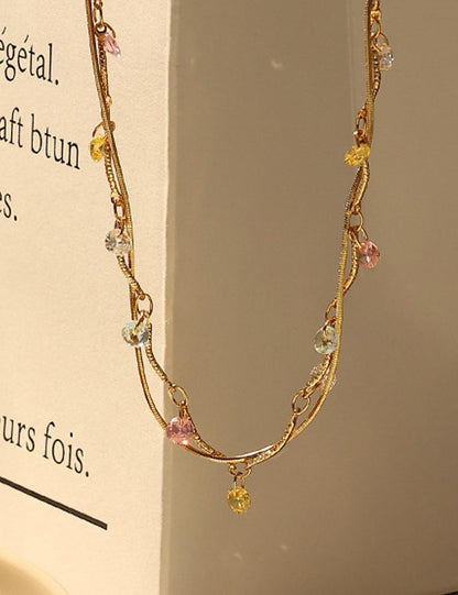 Vintage Twisted Double-Layer Zircon Necklace