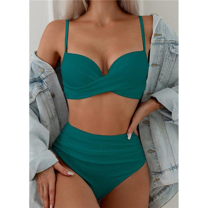 Solid Steel Wire High Waist Bikini