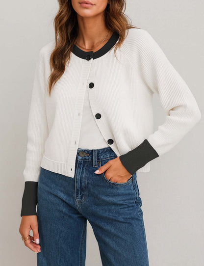 Contrast Color Button Knit Cardigan