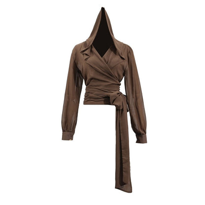 Comfortable Hooded Shirt With Tie Waist
