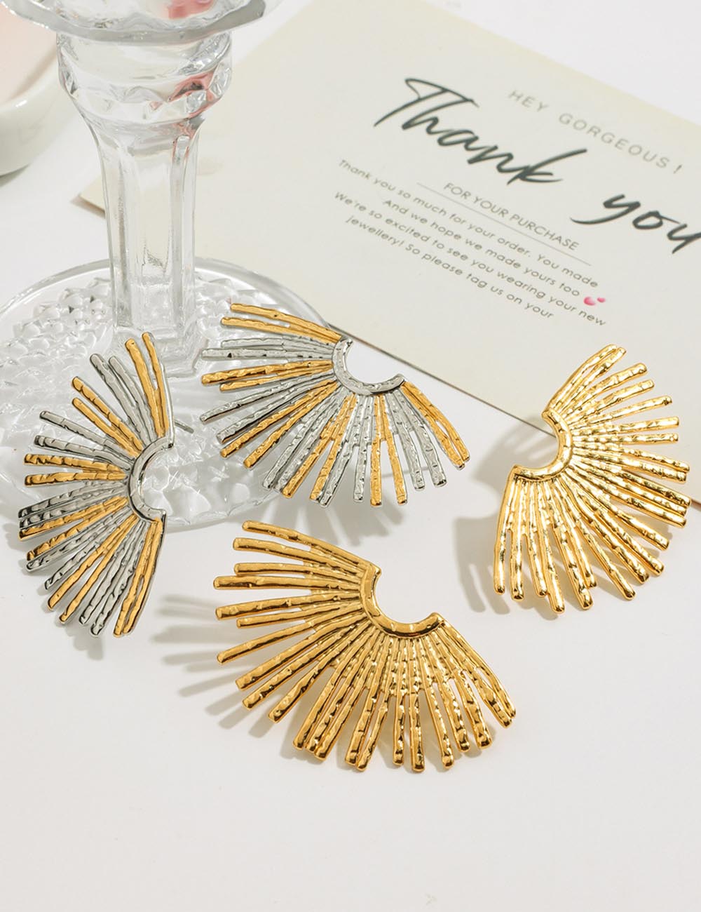 Vintage Gold Fan Shaped Stud Earrings