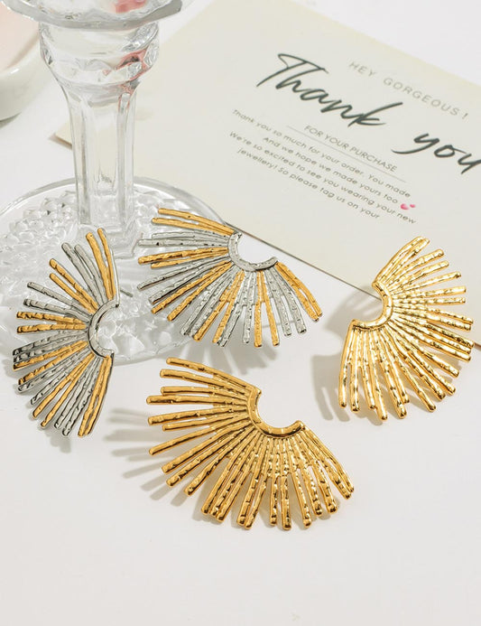 Vintage Gold Fan Shaped Stud Earrings
