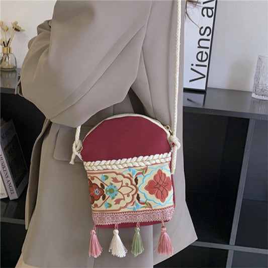 Casual Tasseled Print Zippered All-Match Lightweight Bag