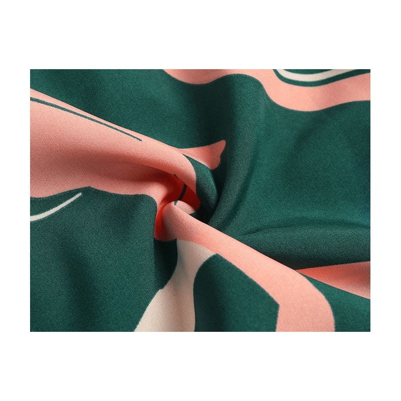 Ruffled V-Neck Printed Long-Sleeved Dress