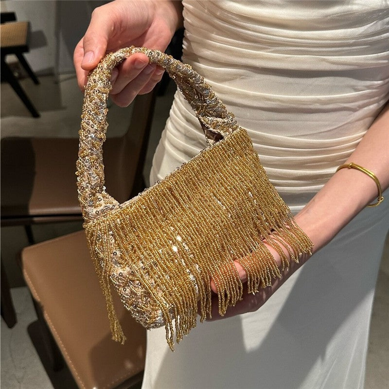 Hand Beaded Fringe Evening Clutch