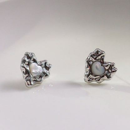 Gold Plated Heart Pearl Stud Earrings