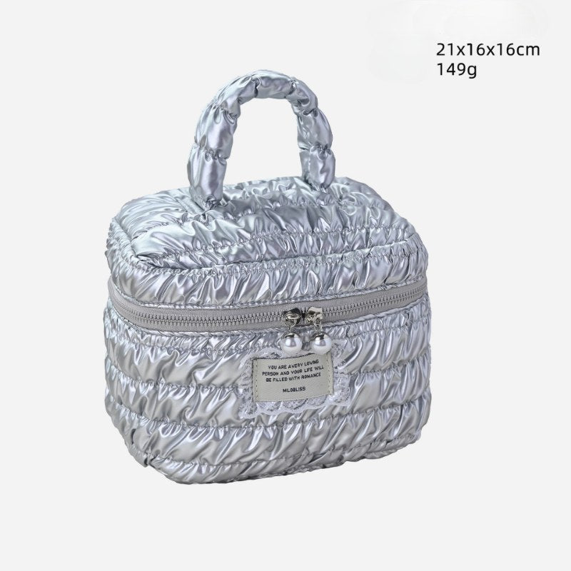Silver Padded Large Capacity Make Up Bag