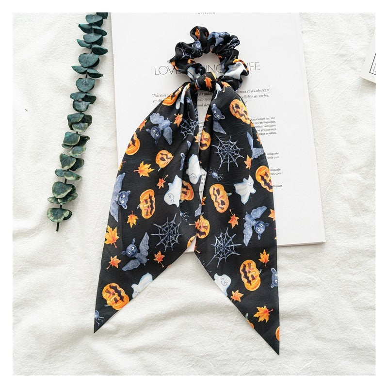 Halloween Printed Satin Scarf Scrunchies