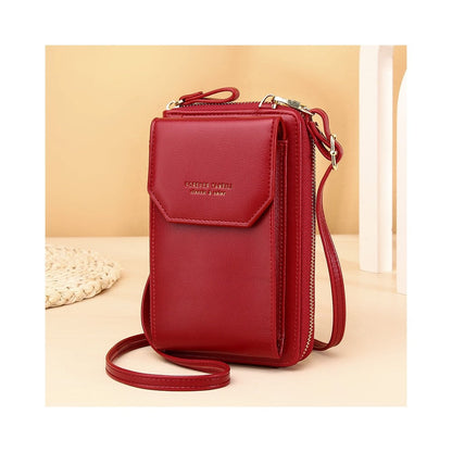 PU Leather Solid Color Multifunctional Small Crossbody Wallet Cell Phone Bag