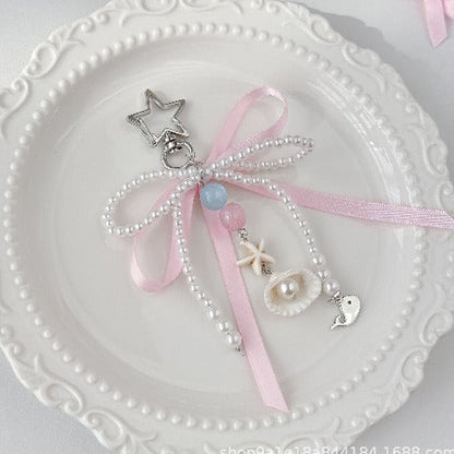 Elegant Pink Bow Pearl Keychain Bag Charm