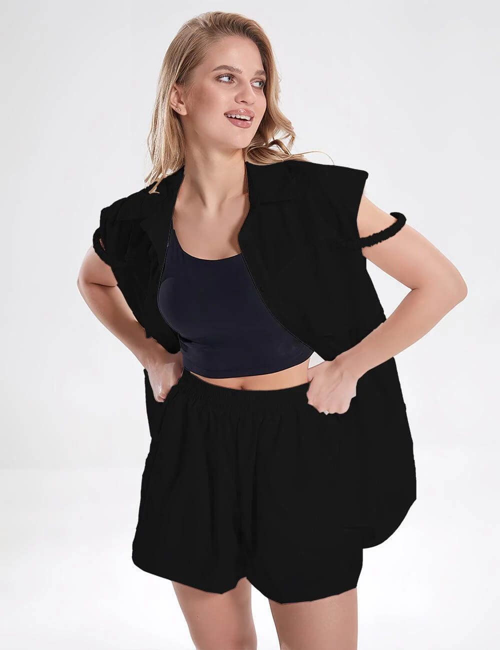 Sleevesless Botton Shirts Shorts Sets